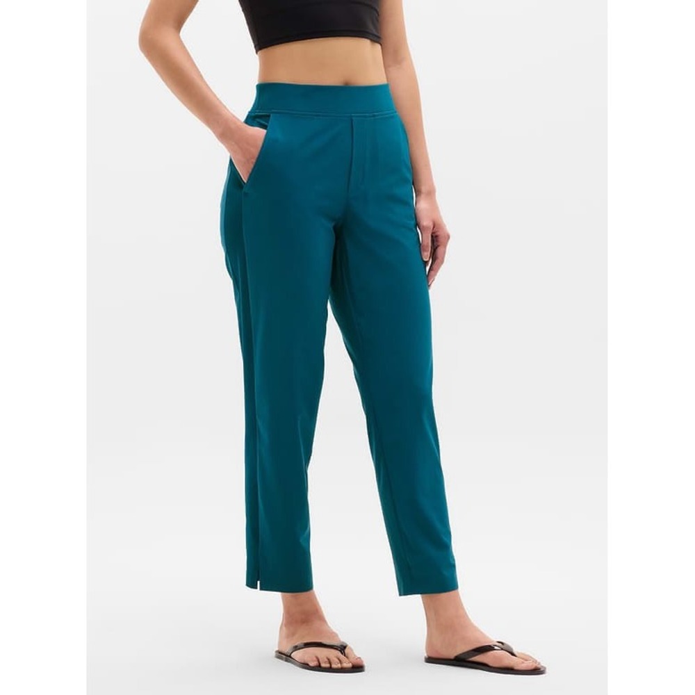 Athleta Brooklyn Ankle Pant Teal Blue Ribbed Side Stripe Womens 16
